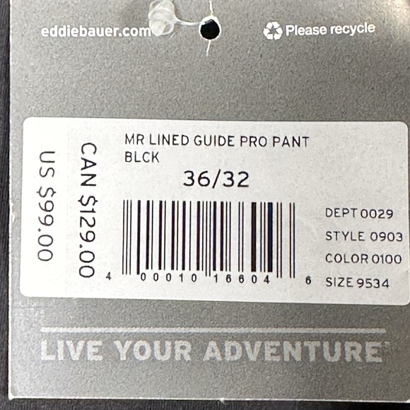 NWT Eddie Bauer Men's Lined Guide Pro Pant Black UPF Stretch Cargo 36x32 - Picture 10 of 13